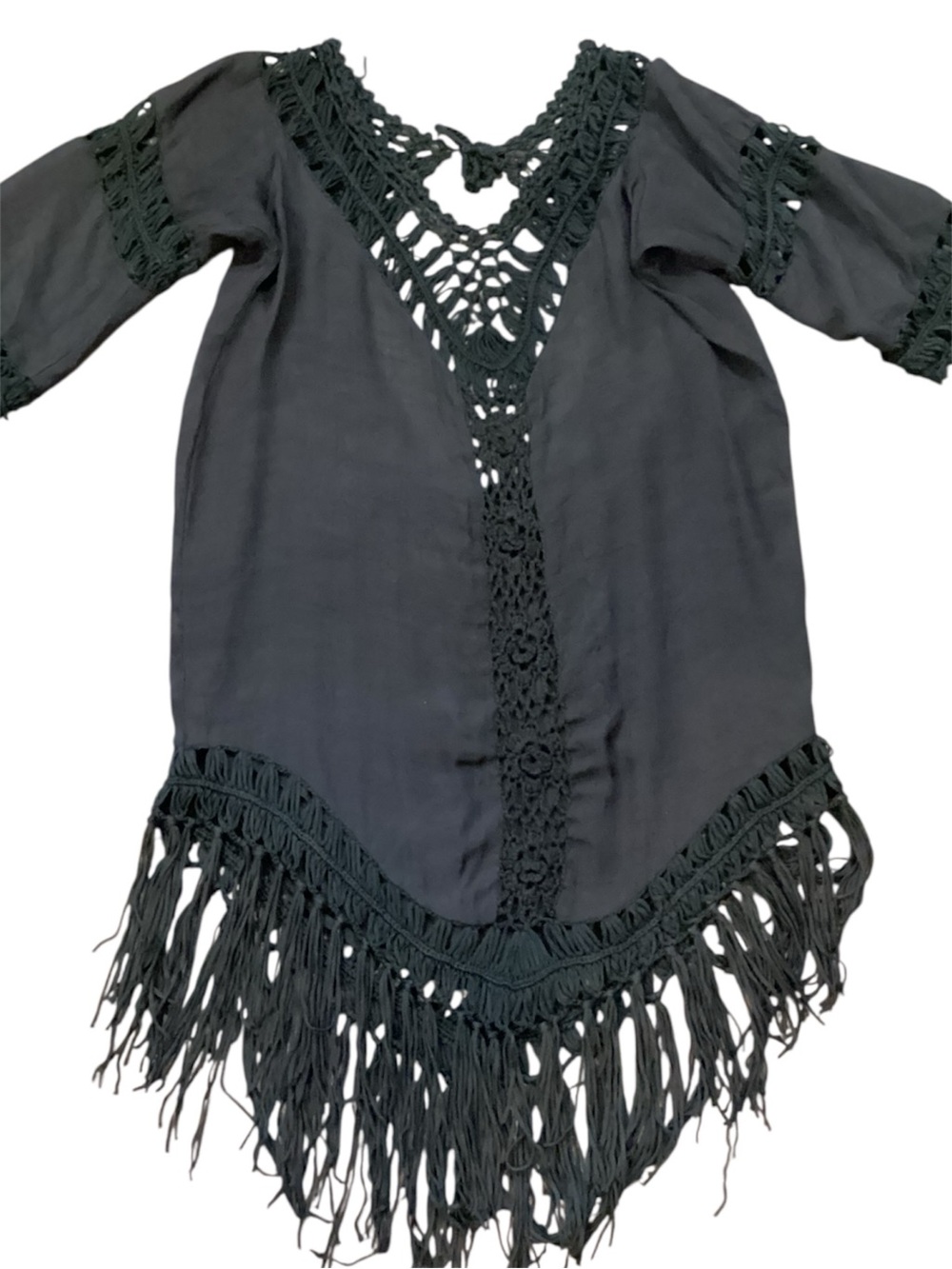 Boho Deep Navy Blue Crochet Lace Fringe Cover Up Tunic One Size - Picture 8 of 8